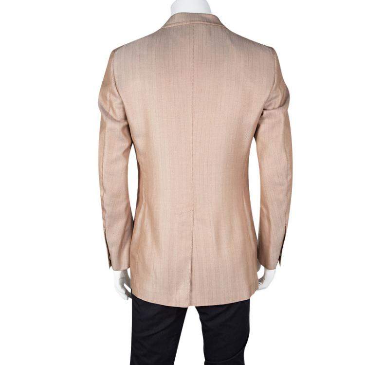 Pre Owned Tom Ford Orange Herringbone Pattern Silk Blazer L