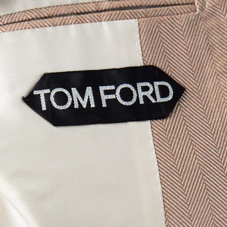Pre Owned Tom Ford Orange Herringbone Pattern Silk Blazer L