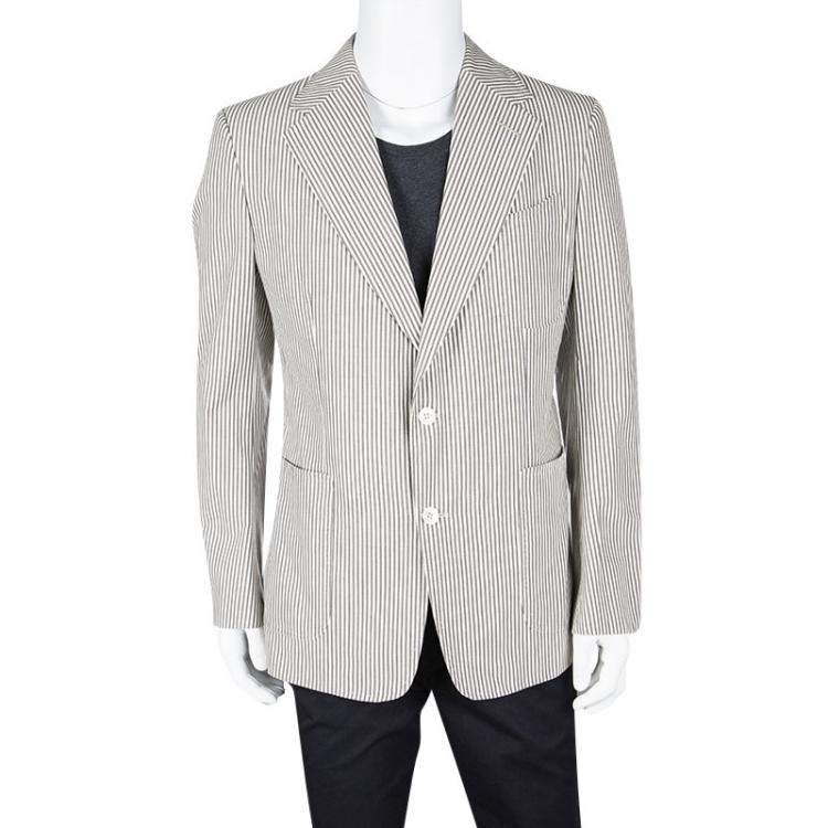 مملوكة مسبقًا Tom Ford Brown and White Striped Cotton Basic Base Blazer XL