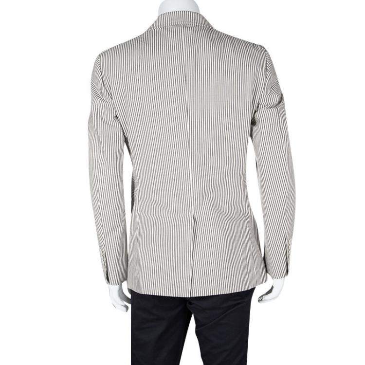 مملوكة مسبقًا Tom Ford Brown and White Striped Cotton Basic Base Blazer XL