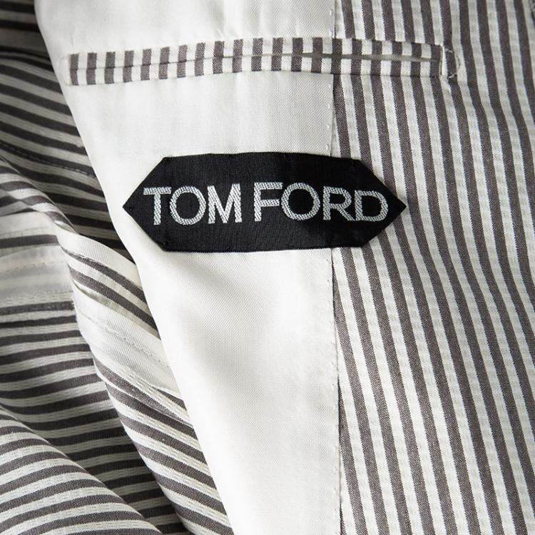مملوكة مسبقًا Tom Ford Brown and White Striped Cotton Basic Base Blazer XL