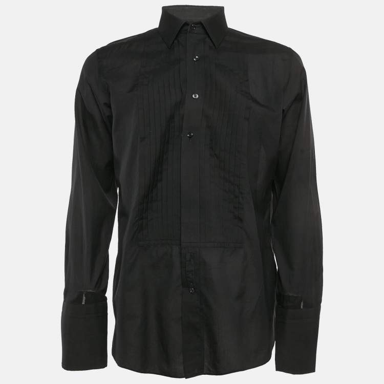Pre Owned Tom Ford Black Pleated Cotton Long Sleeve Shirt L
