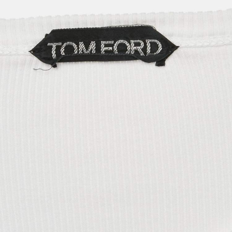 Pre Owned Tom Ford White Rib Knit Full Sleeve T-Shirt XXL
