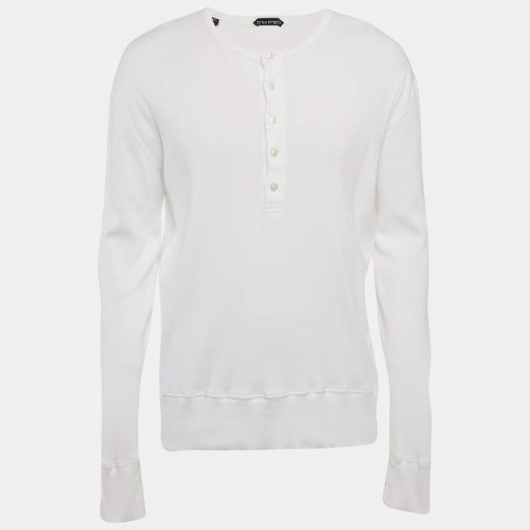 Pre Owned Tom Ford White Rib Knit Full Sleeve T-Shirt XXL