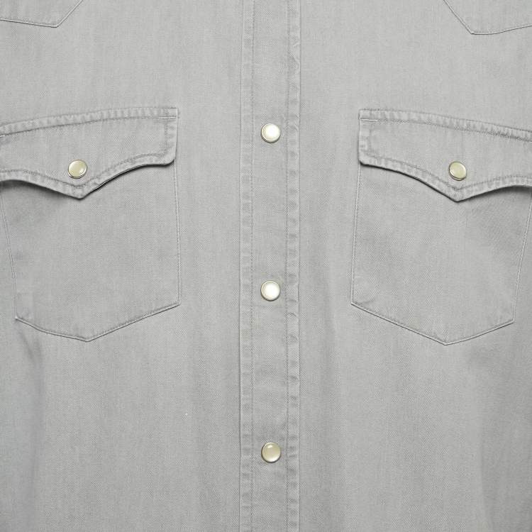 Pre Owned Tom Ford Grey Cotton Button Front Full Sleeve Shirt XL