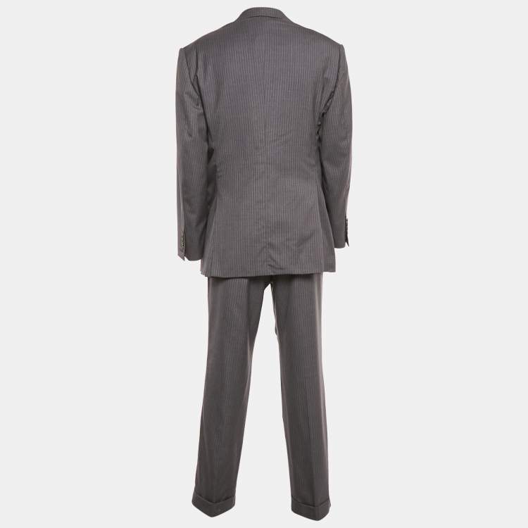 Pre Owned Tom Ford Grey Striped Wool Single Breasted Pants Suit Set 4XL/5XL