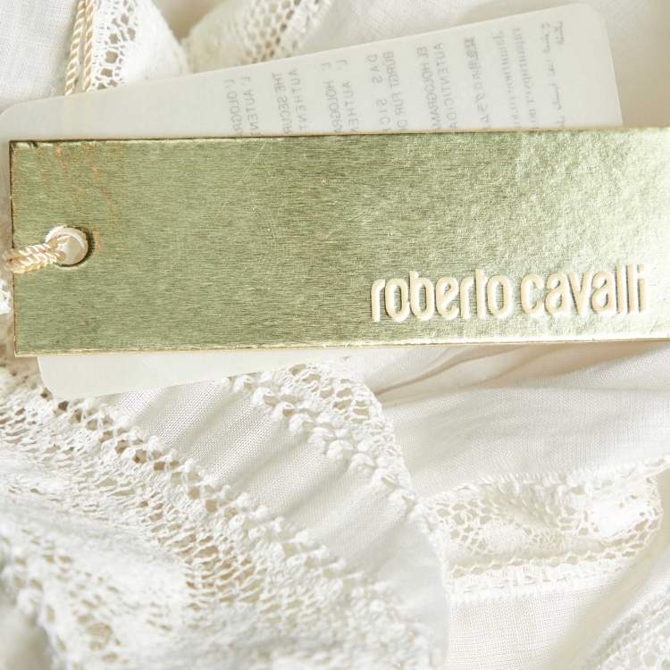 Pre Owned Roberto Cavalli White Cotton & Lace Sleeveless Maxi Dress S