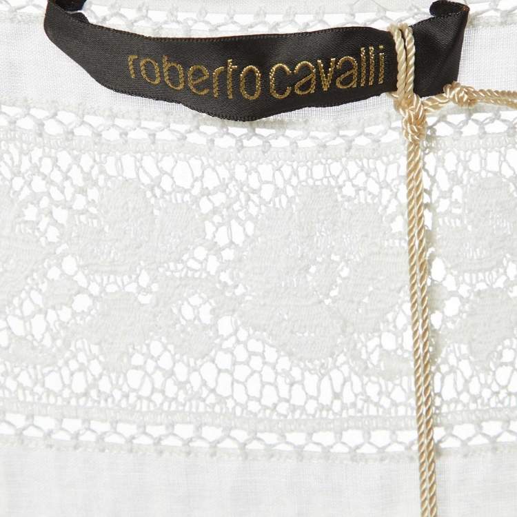 Pre Owned Roberto Cavalli White Cotton & Lace Sleeveless Maxi Dress S