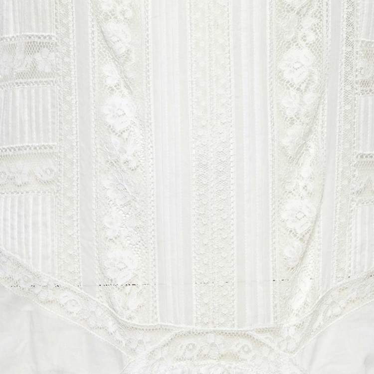 Pre Owned Roberto Cavalli White Cotton & Lace Sleeveless Maxi Dress S