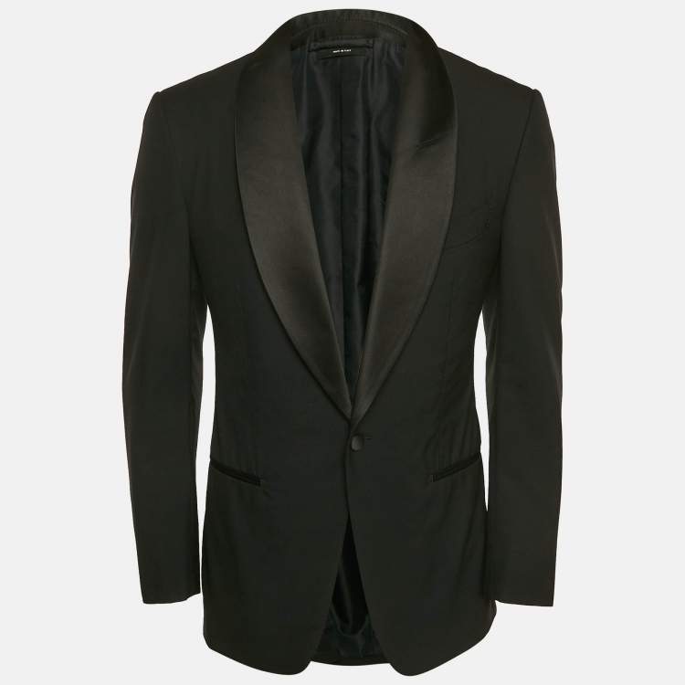 Pre Owned Tom Ford Black Wool Satin Trim Shawl Collar Blazer M