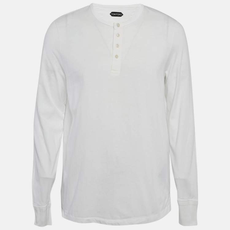 Pre Owned Tom Ford White Cotton Long Sleeve Henley T-Shirt XXXL