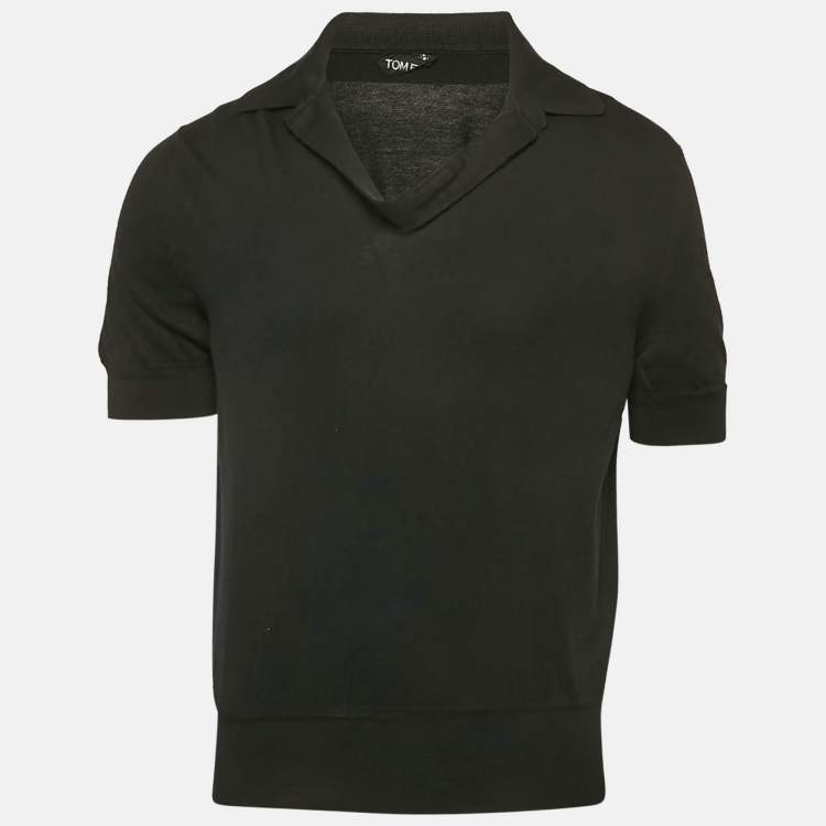مملوكة مسبقًا Tom Ford Black Cotton Knit Polo T-Shirt XXL