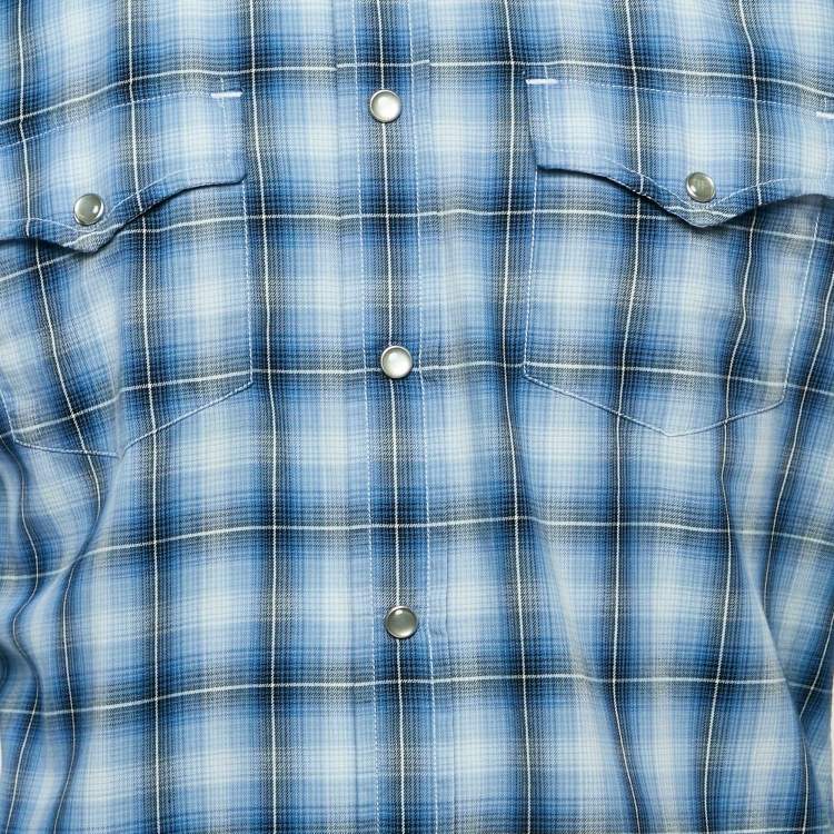 Pre Owned Tom Ford Blue Checked Cotton Full Sleeve Shirt XL