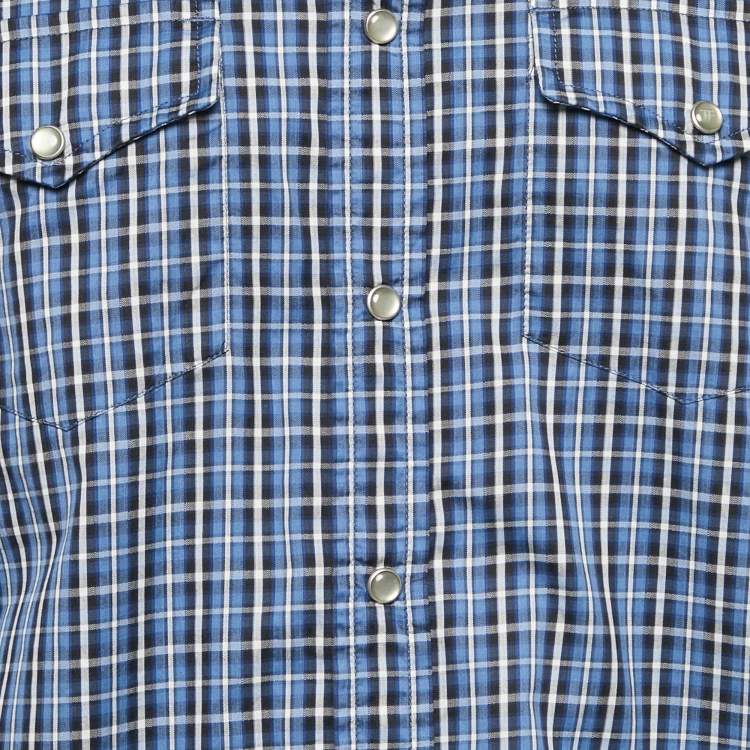 Pre Owned Tom Ford Blue Checks Cotton Button Front Shirt XXL