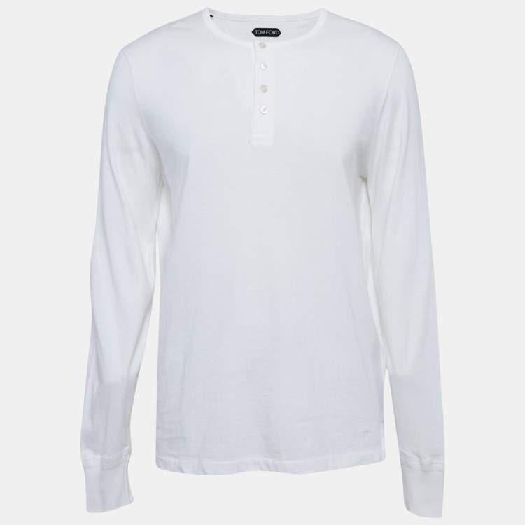 Pre Owned Tom Ford White Jersey Henley Neck Long Sleeve T-Shirt XXL