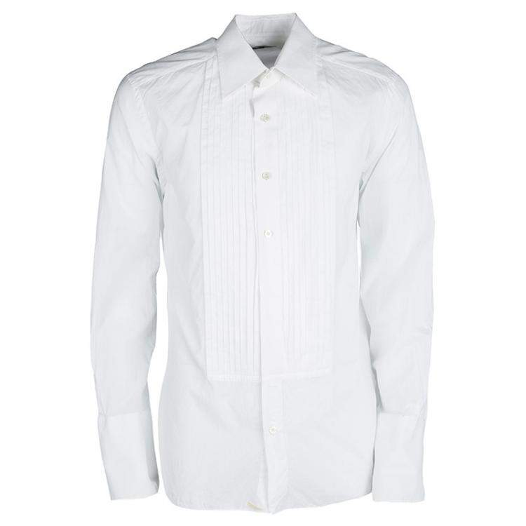 Tom Ford White Cotton Pintuck Detail Long Sleeve Button Front Tuxedo Shirt  XL Tom Ford | TLC