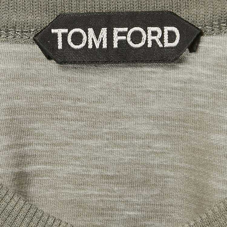 Pre Owned Tom Ford Green Jersey Long Sleeve Henley Neck T-Shirt M