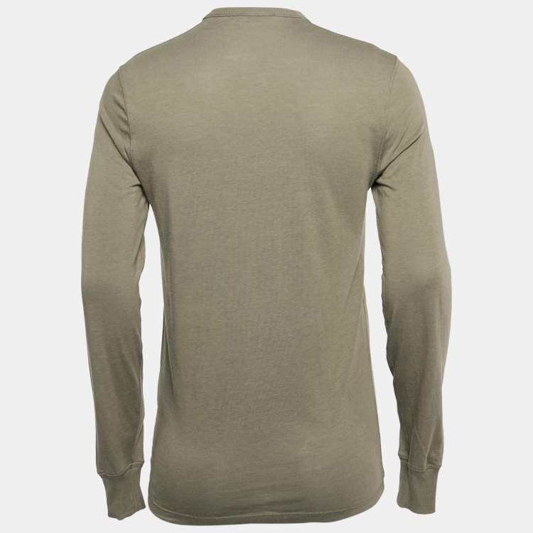 Pre Owned Tom Ford Green Jersey Long Sleeve Henley Neck T-Shirt M