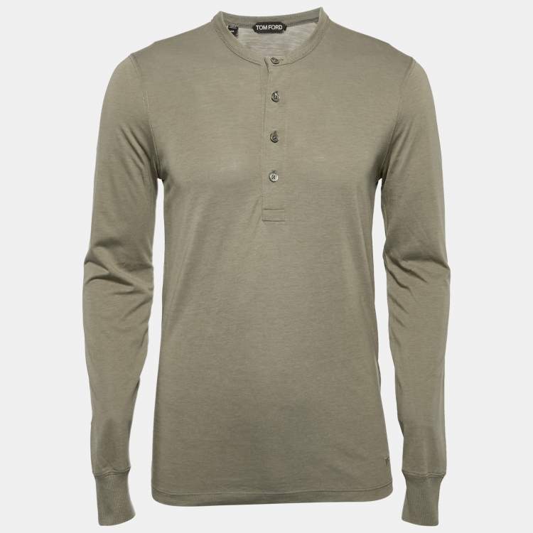 Pre Owned Tom Ford Green Jersey Long Sleeve Henley Neck T-Shirt M