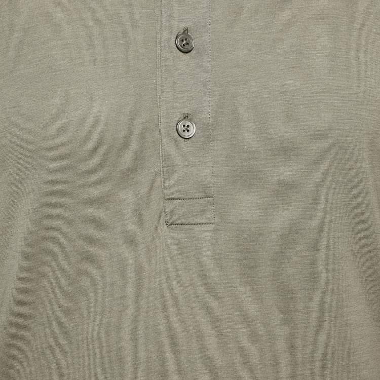 Pre Owned Tom Ford Green Jersey Long Sleeve Henley Neck T-Shirt M
