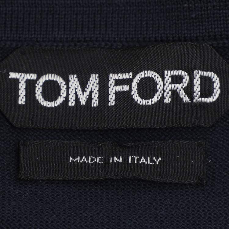 Pre Owned Tom Ford Navy Blue Cotton Knit Polo T-Shirt L
