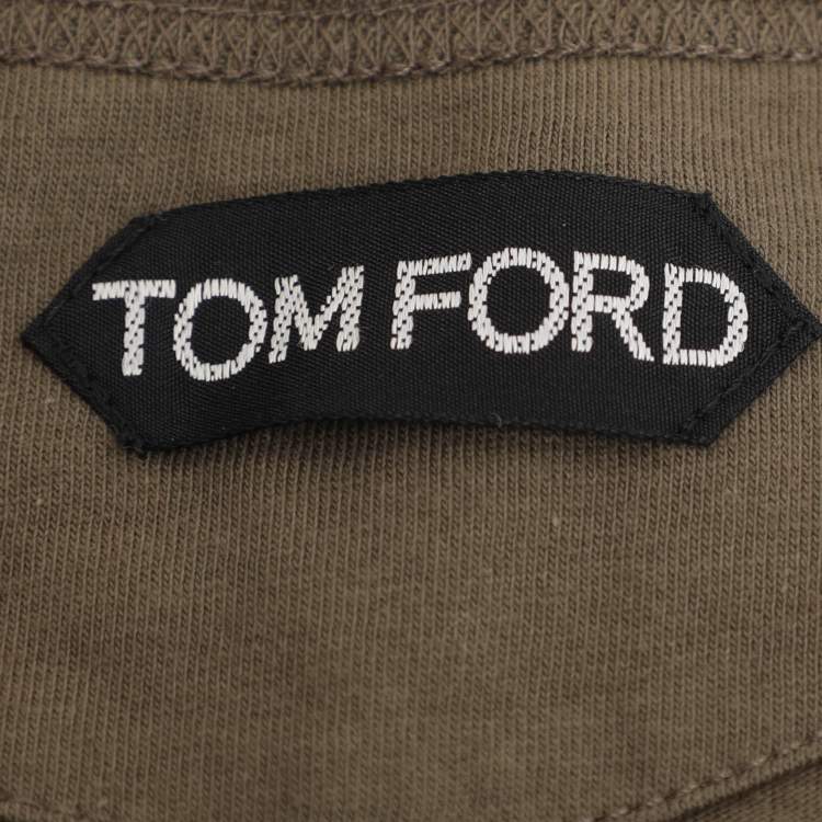 Pre Owned Tom Ford Olive Green Cotton Knit Henley T-Shirt XL