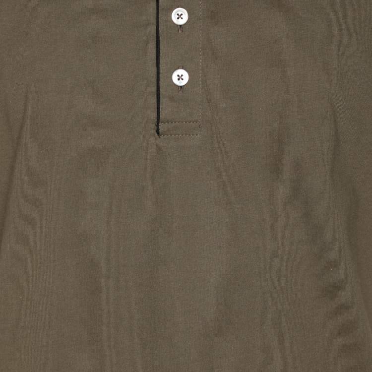 Pre Owned Tom Ford Olive Green Cotton Knit Henley T-Shirt XL