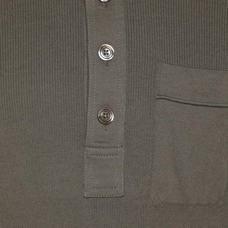 Pre Owned Tom Ford Green Cotton Knit Polo T-Shirt L