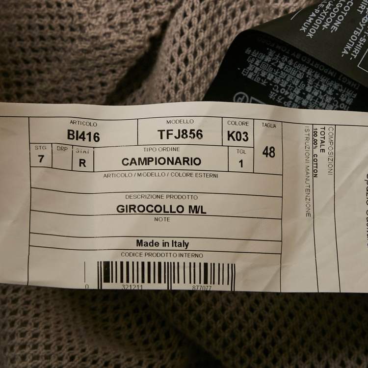 Pre Owned Tom Ford Grey Patterned Cotton Knit Crew Neck Long Sleeve T-Shirt M