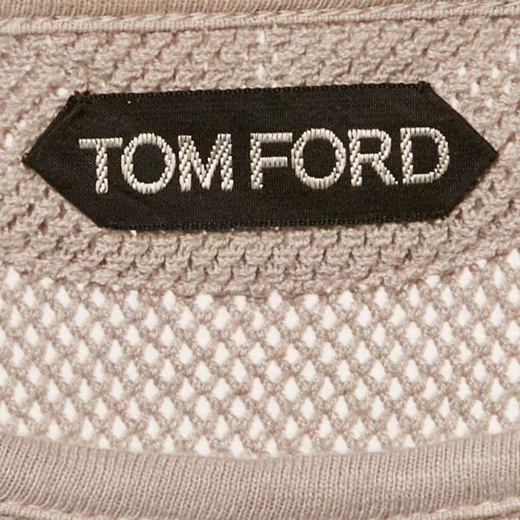 Pre Owned Tom Ford Grey Patterned Cotton Knit Crew Neck Long Sleeve T-Shirt M