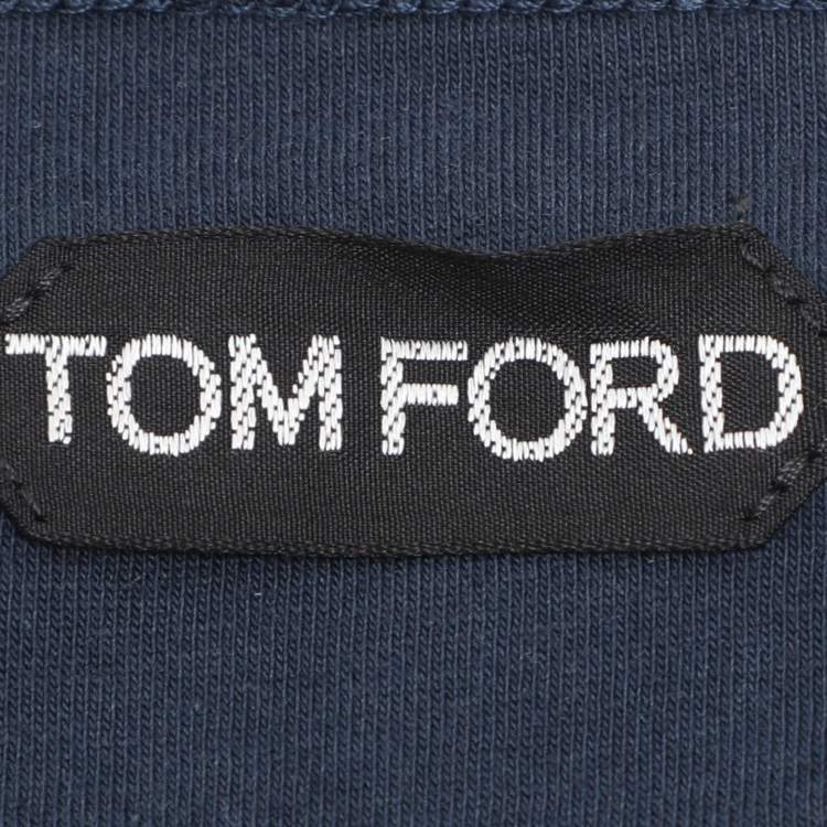 Pre Owned Tom Ford Navy Blue Cotton Knit Henley Neck T-Shirt XL