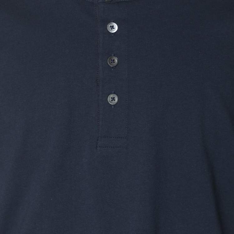 Pre Owned Tom Ford Navy Blue Cotton Knit Henley Neck T-Shirt XL