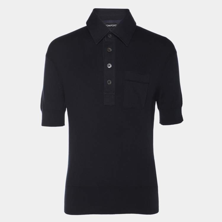 Pre Owned Tom Ford Navy Blue Cotton Knit Polo T-Shirt L