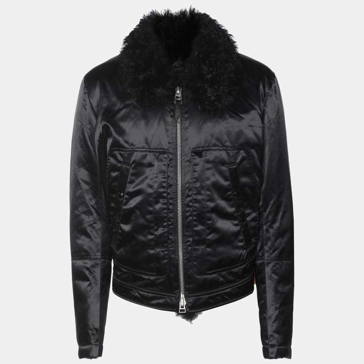Pre Owned Tom Ford Black Nylon Fur-Trim Jacket L