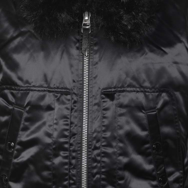 Pre Owned Tom Ford Black Nylon Fur-Trim Jacket L