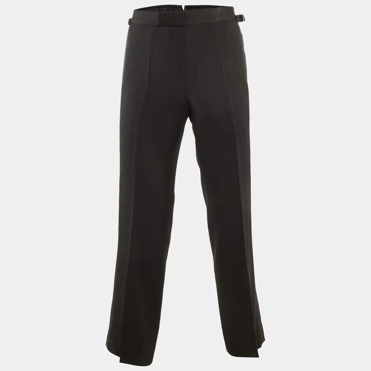 Pre Owned Tom Ford Black Wool & Mohair Trim Detail Pants S