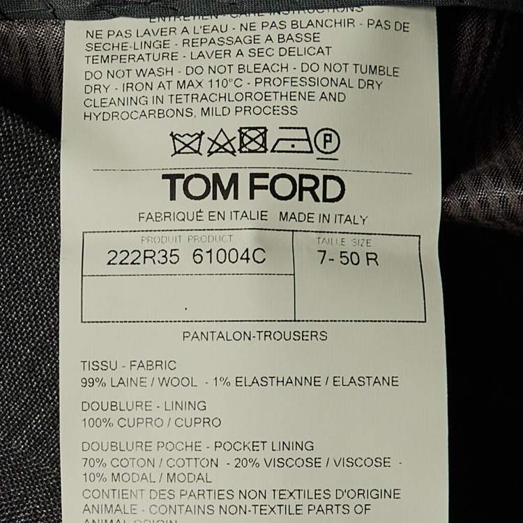 Pre Owned Tom Ford Dark Grey Check Pattern Wool Tailored Pants L