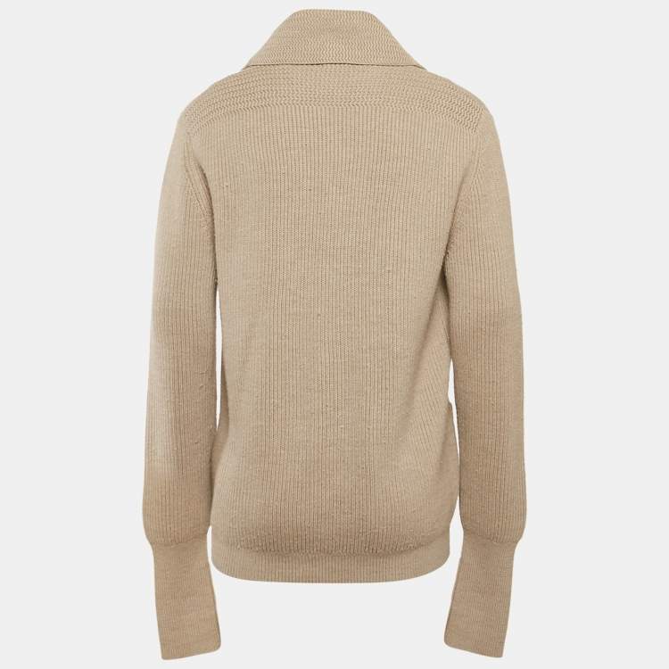 Pre Owned Tom Ford Beige Button Front Wool Rib Knit Long Cardigan XL