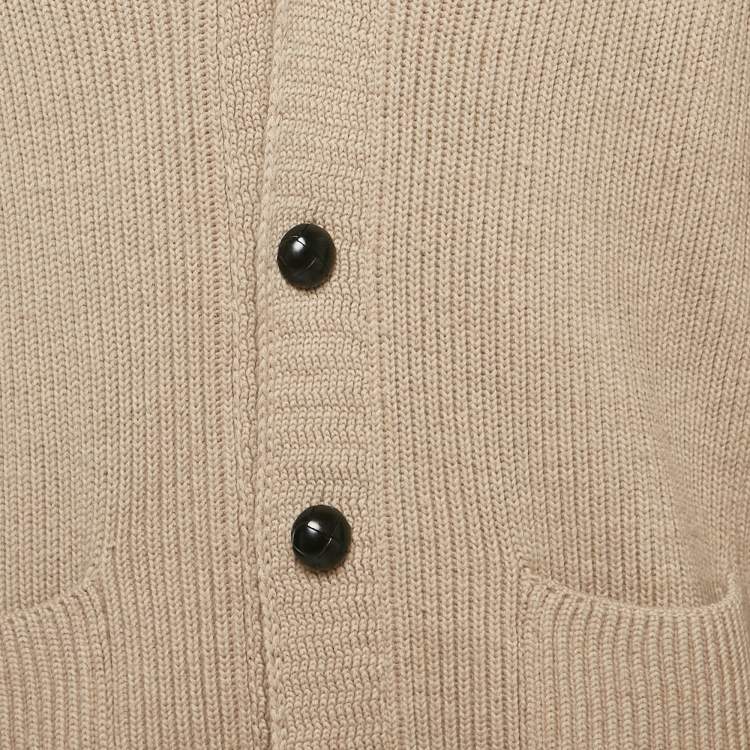 Pre Owned Tom Ford Beige Button Front Wool Rib Knit Long Cardigan XL