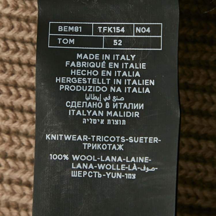 Pre Owned Tom Ford Beige Button Front Wool Rib Knit Long Cardigan XL