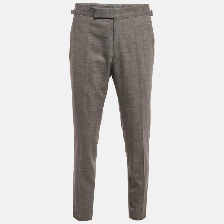 Pre Owned Tom Ford Grey Patterned Wool Tailored Trousers  L