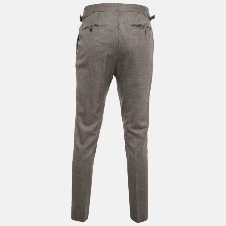 Pre Owned Tom Ford Grey Patterned Wool Tailored Trousers  L