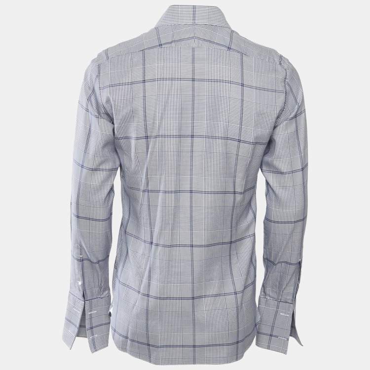 Pre Owned Tom Ford Blue Houndstooth Cotton Long Sleeve Shirt L