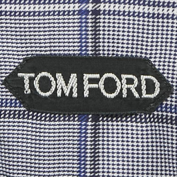 Pre Owned Tom Ford Blue Houndstooth Cotton Long Sleeve Shirt L