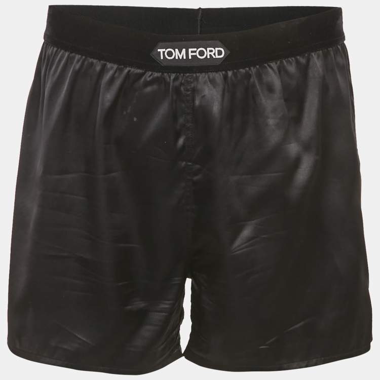 Pre Owned Tom Ford Black Silk Waist Logo Detail Shorts M