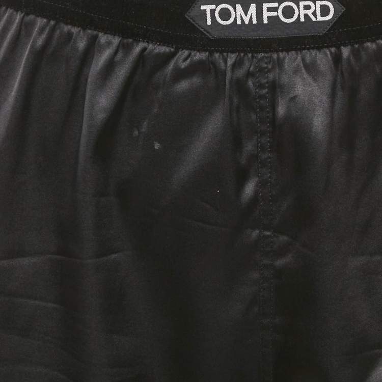 Pre Owned Tom Ford Black Silk Waist Logo Detail Shorts M