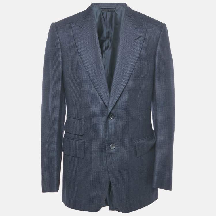 Pre Owned Tom Ford Navy Blue Prince of Wales Wool Single Breasted Blazer XL