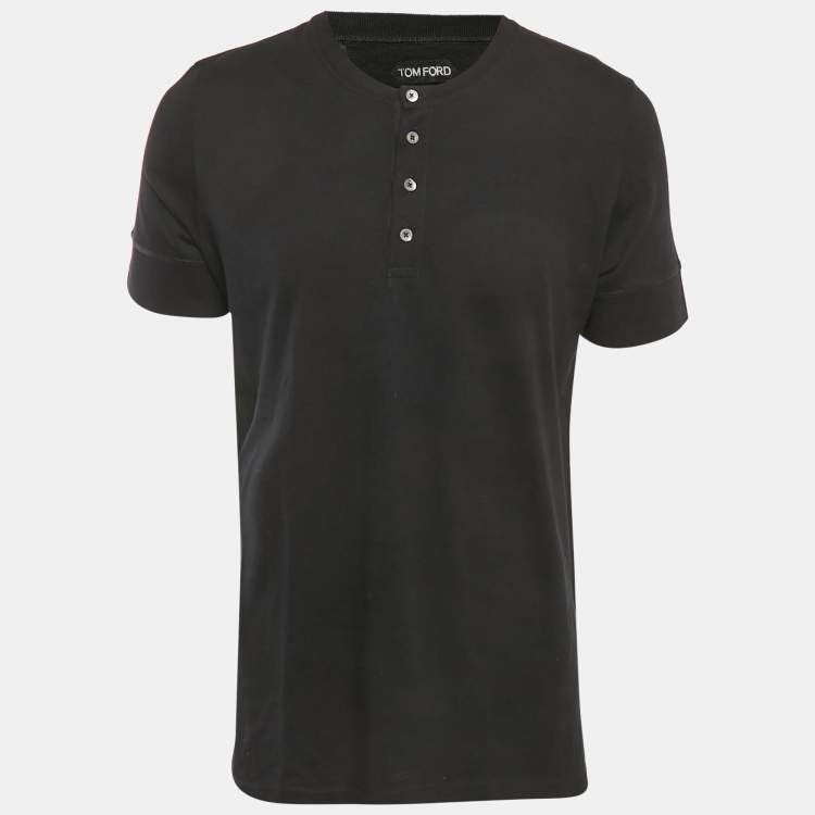 Pre Owned Tom Ford Black Cotton Knit Henley Neck T-Shirt 3XL