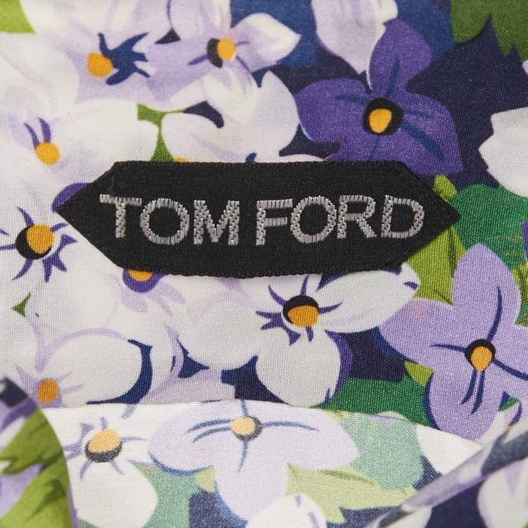 Pre Owned Tom Ford Purple Floral Print Cotton Blend Button Front Shirt L