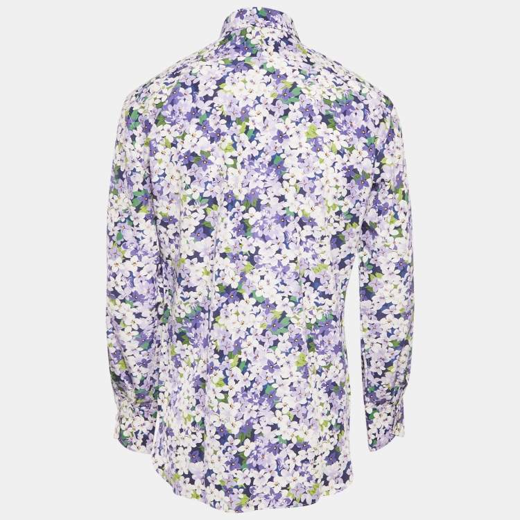 Pre Owned Tom Ford Purple Floral Print Cotton Blend Button Front Shirt L